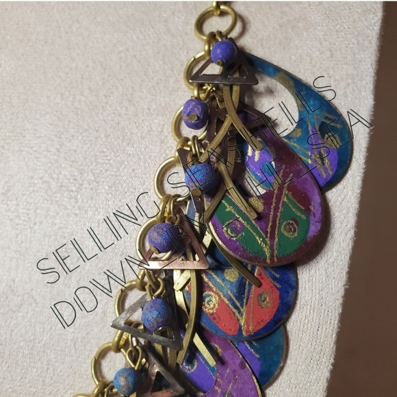 Vintage Jody Coyote Mixed Metal and Paint Peacock Necklace and Earring Set - Picture 6 of 14